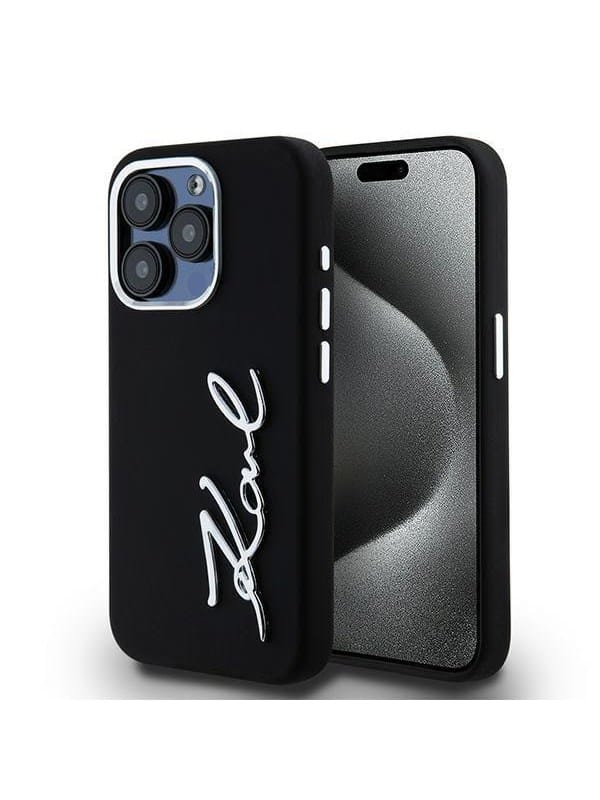 Iphone 15 Pro Hülle Mit Karl Lagerfeld Silikon-metalllogo, Schwarz