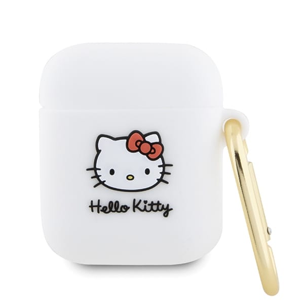 Airpods 1 Hülle Hello Kitty 3d-kätzchenkopf Silikon Weiß