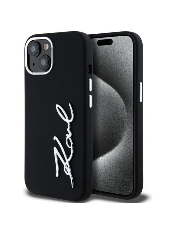 Karl Lagerfeld Silikon-metall-hülle In Schwarz Für Iphone 15