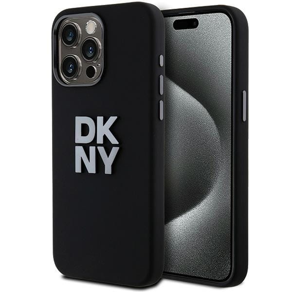 Iphone 15 Pro Hülle Von Dkny, Flüssigsilikon, Metalllogo, Schwarz