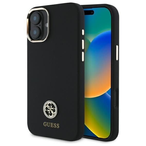Iphone 16 Hülle Guess Silikon Logo Strass 4g Schwarz
