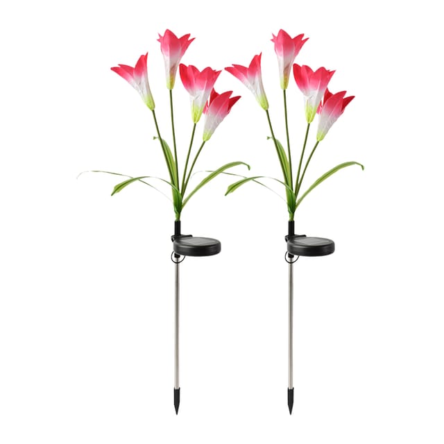 Set Mit 2 Solarbetriebenen, Lilienförmigen Leuchten Zur Befestigung An Dekorativen Erdspießen. Wasserdichte Rgb-led-gartenbeleuchtung, Ideal Für Einfahrten, Rasenflächen, Gärten Und Zur Sicherheit.