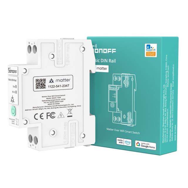 Sonoff Basic Din Rail Wifi Smart Schalter Hutschiene, Matter Over Wifi Smart Home Steuerung, 32a Für Sicherungskasten, Kompatibel Mit Alexa Google Home Home Assistant, Basic-1gsp