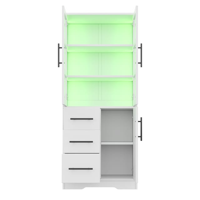 Badezimmerschrank Mit 3 Schubladen, 3 Türen, Led Und Verstellbaren Einlegeböden, Aus Mdf Und Glas, 72×35×170 Cm, Weiß