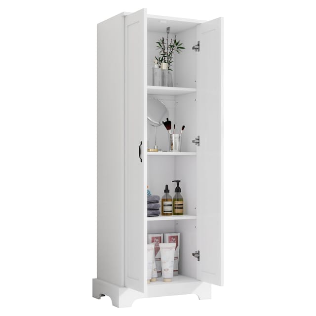 Badezimmerschrank Mit 2 Türen, 4 Verstellbaren Einlegeböden Und Soft-close-scharnieren, Aus Mdf, 56×40×170 Cm, Weiß
