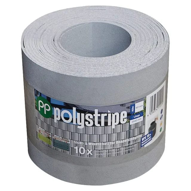 Deutsche Zauntechnik Sichtschutzstreifen Polystripe 10 m x 2,53 m Grau