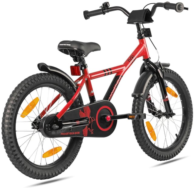 PROMETHEUS BIKES Kinderfahrrad 18 Zoll ab 5 und 6 Jahre mit Stützrädern und Rücktrittbremse Rot