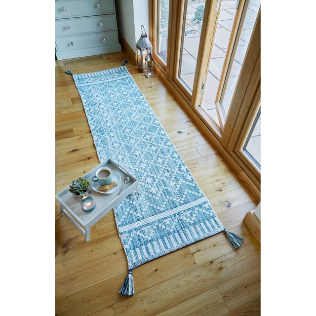 Läufer geometrisch Beige-Türkis 60 x 200 cm - DARTMOOR Kadima Design