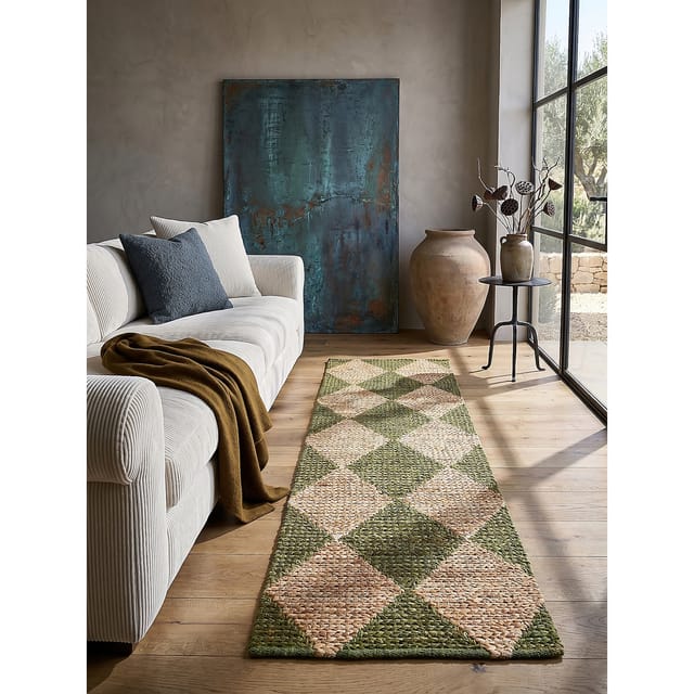 Läufer Rauten Olivegrün 80 x 230 cm - BAIN Kadima Design