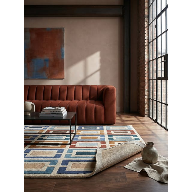 Wollteppich geometrisch Blau-Bunt 120 x 170 cm - DERWENT Kadima