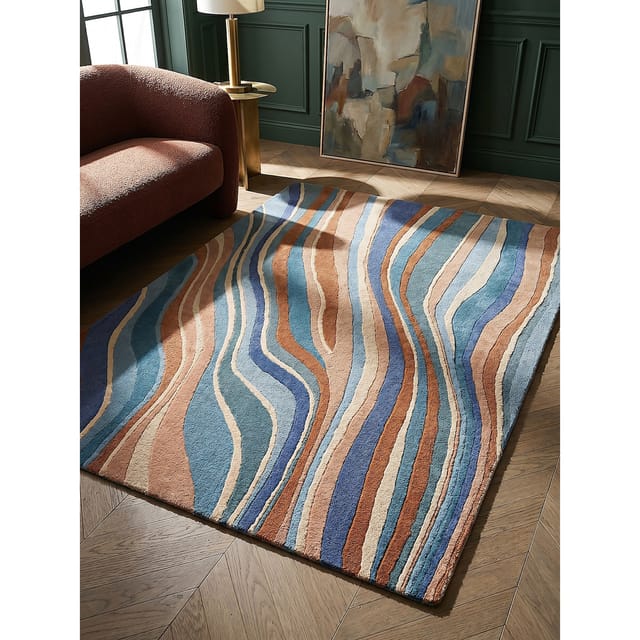 Wollteppich abstrakt Blau-Bunt 120 x 170 cm - DERWENT Kadima Design