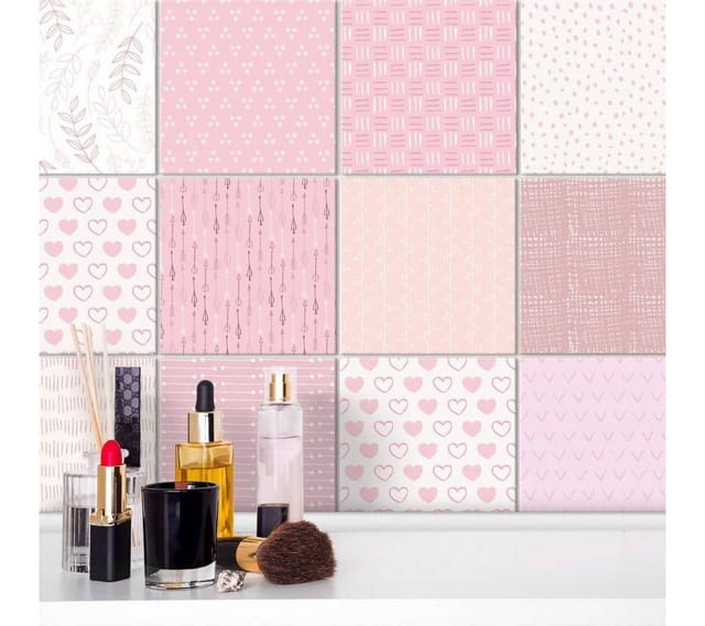 K&L Wall Art Fliesenaufkleber Klebefliese Sticker Set selbstklebend Mädchen Liebe Herz Rosa