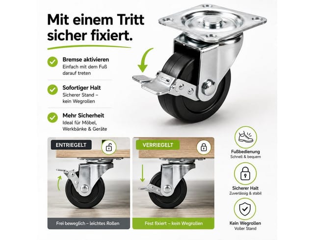Baumarktic Schwerlastrolle 4x Schwerlastrollen bis 400 kg Transportrollen Rollen Möbelrollen, (4er Set)