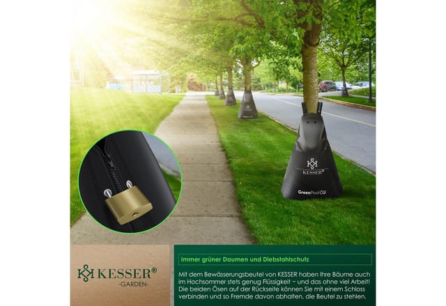 KESSER Tropfer Baum-Bewässerungssack Bewässerungssystem für Bäume, (4-tlg., Bewässerungsbeutel aus UV beständigem PVC mit Schloss & 2x Schlüssel), Baumbewässerungsbeutel, Baumsack für gezielte Bewässerung von Bäumen