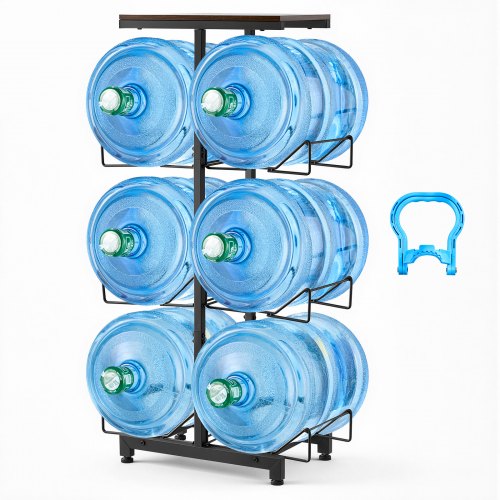 VEVOR Wasserkrughalter 4-Stufig, Doppelreihen, für 6 Flaschen, Wasserkrugregal, Wasserspenderregal, Wasserflaschenregal Wasserbehälterregal für Küche, Büro & Wohnzimmer, Schwarz & Braun