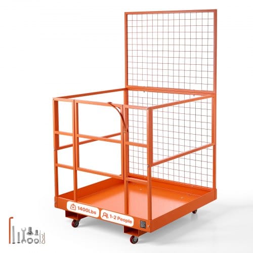 VEVOR Staplerbühne 1225x1148mm, 635kg Belastbarer Arbeitskorb aus Kohlenstoffstahl, Arbeitsbühne mit 155x60mm Einfahrtaschen Verriegelungsstift & Rollen, Gabelstapler-Sicherheitskorb für Höhenarbeiten