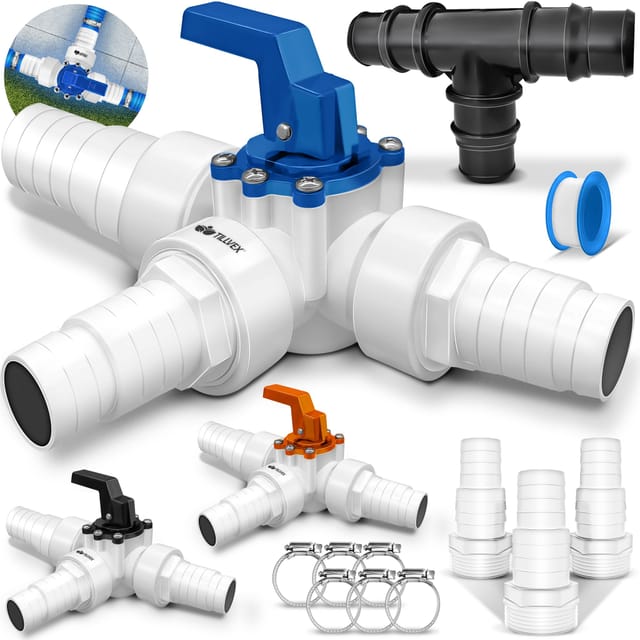 Tillvex® Bypass Set Pool 12-tlg. - Ø32 & 38 Mm Anschluss 3-wege-ventil & Abs-adapter 6x Schlauchschellen & 8m Isolierband – Ideal Für Sandfilteranlagen, Wärmepumpen & Poolheizung (schwarz)