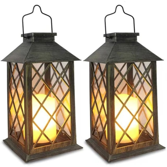 Amxcnoy 2-teiliges Solar-laternen-set Für Den Außenbereich Mit Flackernder Kerze, Wasserdichte Solar-tischleuchte, Solar-hängeleuchte Für Balkon, Garten Und Terrasse – Bronze