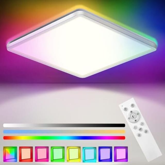 Amxcnoy 24w Dimmbare Led-deckenleuchte Mit Fernbedienung, 7 Rgb-farben, Einstellbare Farbtemperatur 3000k/4000k/6500k, Ultradünne 3200lm Led-deckenleuchte [energieeffizienzklasse]