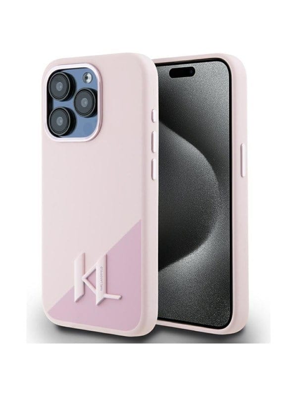 Karl Lagerfeld Silikon-schutzhülle Mit Schatten-metall-motiv Und Magsafe-design Für Iphone 15 Pro Max, Pink