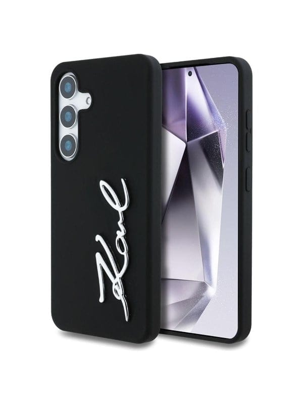Karl Lagerfeld Silikon-metall-schutzhülle Mit Signaturlogo Für Samsung Galaxy S25, Schwarz