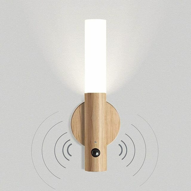 Amxcnoy Wandleuchte Aus Holz Für Kinder Mit Wiederaufladbarer Led, Bewegungssensor, Bis Zu 8 Stunden Akkulaufzeit, Magnetischer Befestigung Und 3000 K Farbtemperatur