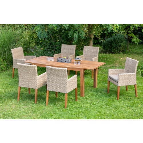 MERXX Gartenmöbelset »Ranzano«, 6 Sitzplätze, Aluminium/Kunststoff/Akazienholz/Polyester, inkl. Auflagen - beige