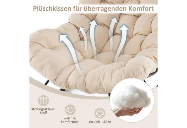 Costway Schaukelstuhl mit Gepolstertem Kissen für Drinnen & Draußen Beige