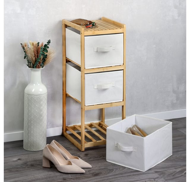 Kesper Aufbewahrungsregal mit 3 Stoffboxen Bambus braun 29,5 x 87 x 33,5 cm