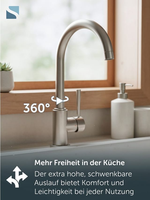 Schütte Spültischarmatur CORNWALL Küchenarmatur, rund, Cold-Start, 360° schwenkbar, Marken-Mischdüse