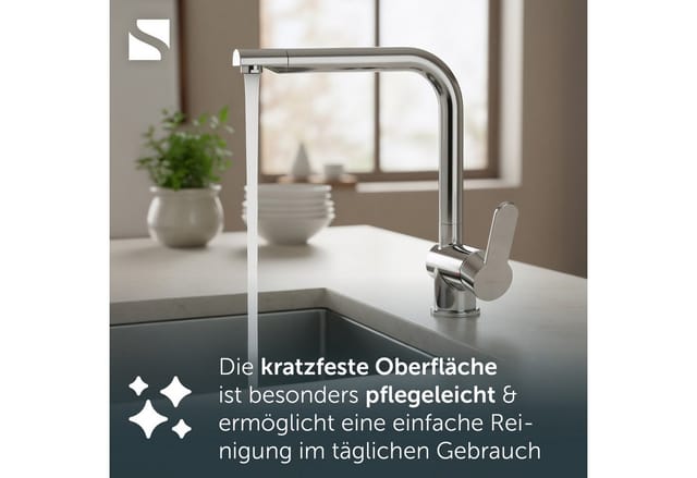 Schütte Spültischarmatur RIO Schütte Küchenarmatur, L-Form, Edelstahl, Cold-Start, schwenkbar, Edelstahl