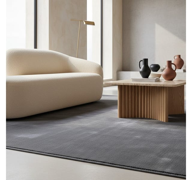 KADIMA DESIGN Teppich LECH Wohnzimmer Waschbar Schlafzimmer Wohnzimmerteppich Esszimmer Uni, Läufer, Höhe: 9 mm, Grau, 60x110 cm, Esszimmerteppich Fußbodenheizung Waschbar