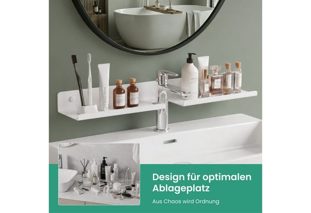 Mai & Mai Duschregal Waschbeckenregal über Wasserhahn Bohren oder Kleben 60cm Reglo-17, Direkt am Wasserhahn montierbar, Wasserabfluss-Design