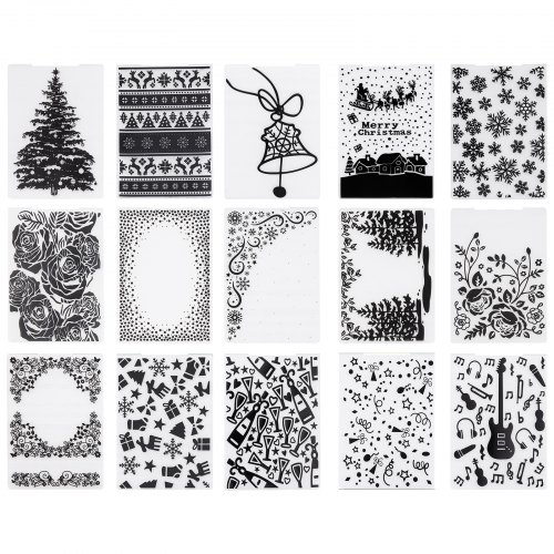 VEVOR Prägeschablonen, 15 Stk. 105x148 mm Prägefolder, Embossing Folder für VEVOR Stanz- & Prägemaschinen, Geprägte Schablonen aus PP-Kunststoff für Scrapbooking & Kartenherstellung