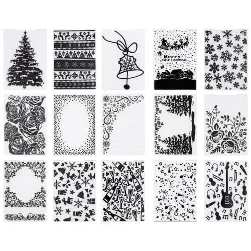 VEVOR Prägeschablonen, 15 Stk. 105x148 mm Prägefolder, Embossing Folder für VEVOR Stanz- & Prägemaschinen, Geprägte Schablonen aus PP-Kunststoff für Scrapbooking & Kartenherstellung