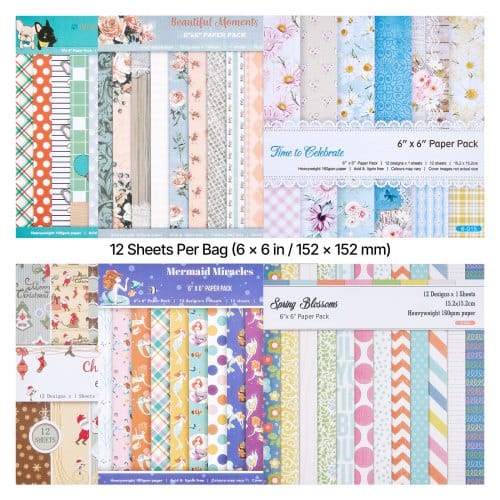 VEVOR Scrapbook-Papier, 72 Blätter 152x152 mm, Gemischtes Bastelpapier für VEVOR Stanz- & Prägemaschinen, Gemustertes Design für Dekorationen, Scrapbooking, Kartenherstellung & DIY-Bastelarbeiten