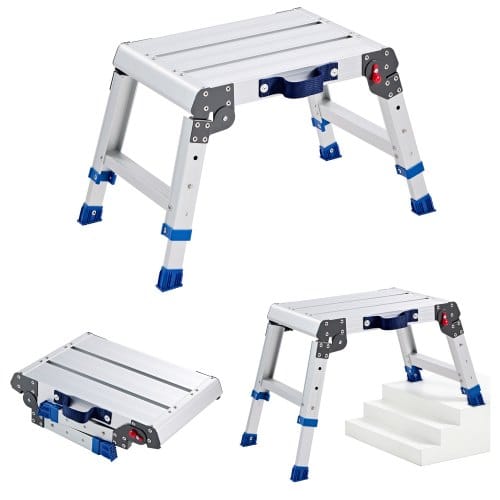 VEVOR Arbeitsplattform 419x305mm, Klappbare Arbeitsbühne aus Alu mit 226,8kg Tragkraft, 305-406mm Höhenverstellbare Laufbühne mit Sicherheitsverriegelung, Tragbare Stufenleiter für Haus Werkstatt