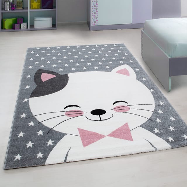 Spielteppich TASNA in Rosa, mit Katzen-Motiv, 120 x 170 cm
