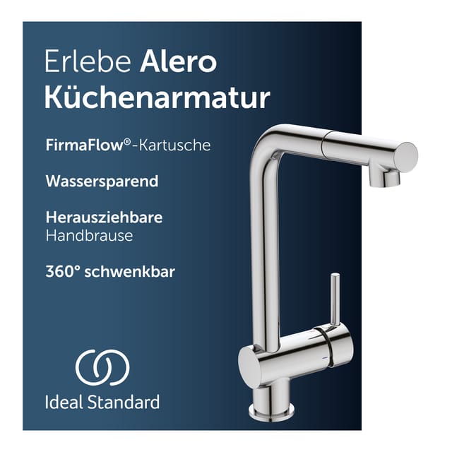 Ideal Standard Küchenarmatur Alero, Firmaflow® Kartusche, Wassersparend, Mit Herausziehbarer Handbrause