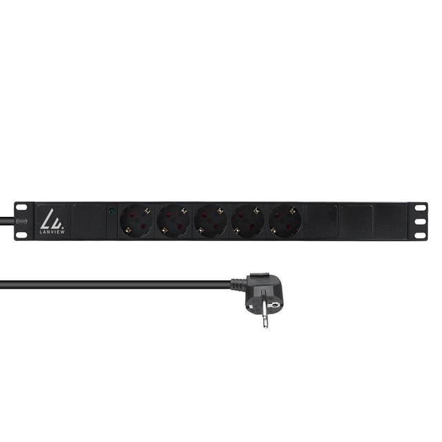 Lanview 19" 1he 10a Steckdosenleiste Mit 5 Schuko-steckdosen Typ F, Für Rack-schränke, Lvr-3msch-lic-sch5