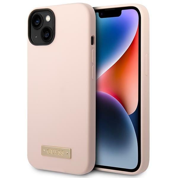 Iphone 14 Plus Guess Silikon-logo-platte Magsafe Hülle Pink