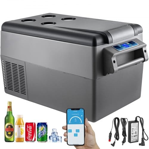 35 L Kompressor Kühlbox Edelstahl, Autokühlschrank 12/24 V Dc & 220 V Ac, Mini Kühlschrank Tragbar −20 °c Bis 20 °c, Isolierbox Ideal Für Auto Lkw Wohnmobil Camping Urlaub