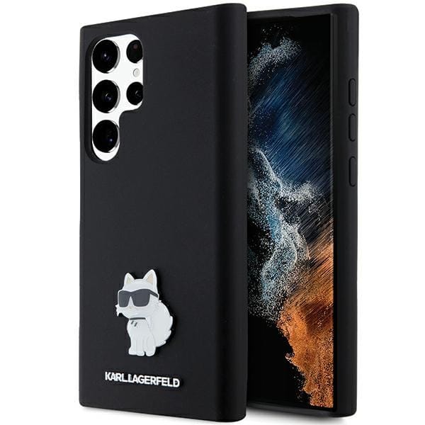 Karl Lagerfeld Klhcs23lsmhcnpk S23 Ultra S918 Schwarz/schwarz Hartschalenetui Silikon Choupette Metallpin