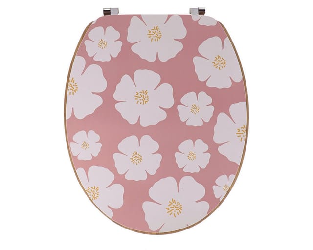 Mdf-toilettensitz, 18 Zoll, Bedruckter Design-deckel, Sitzfläche In Bambusoptik, Befestigungen Aus Edelstahl – Flower Power - Tendance