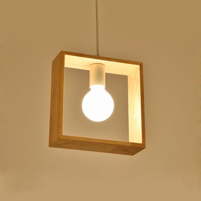 Kreative E27 Pendelleuchte Aus Holz Im Industriestil, Moderne Deckenleuchte (quadratische Form)