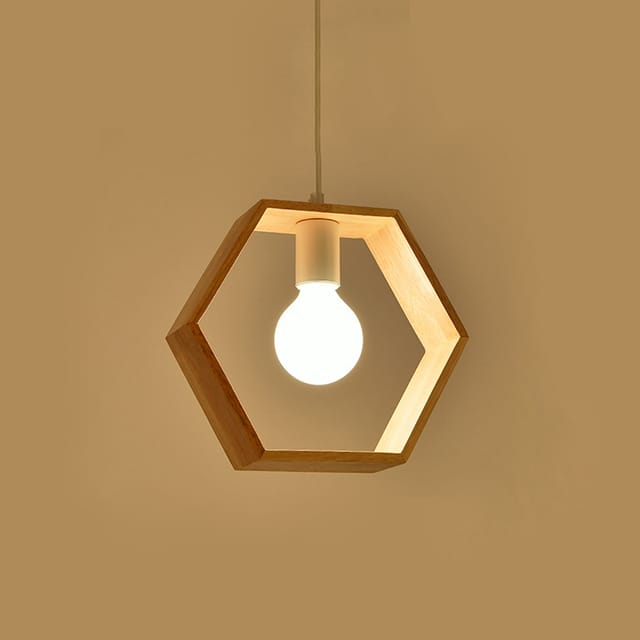 Kreative E27 Pendelleuchten Aus Holz Im Industriestil, Moderne, Zeitgenössische Deckenleuchte (sechseckige Form)