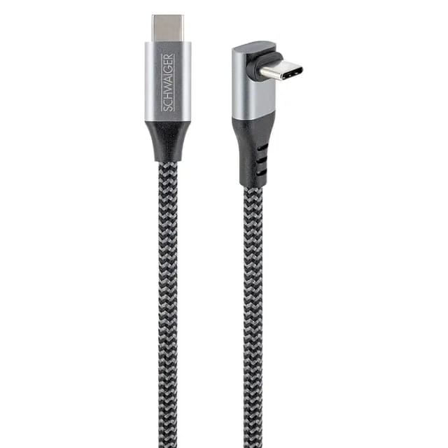 Schwaiger USB-Ladekabel 60W USB-C mit horizontalem Winkelstecker (Schwarz, Weiß, Länge: 1,2 m)