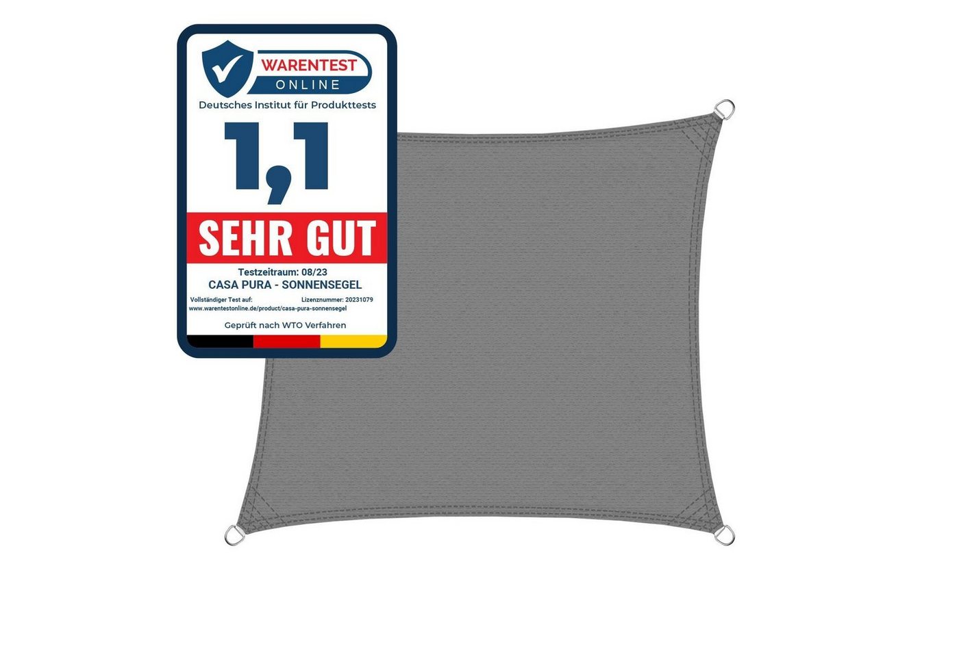 Karat Sonnensegel Atmungsaktiv Quadratisch - für Garten, Terrasse und Balkon - Grau 3 x 3 m Bild 3