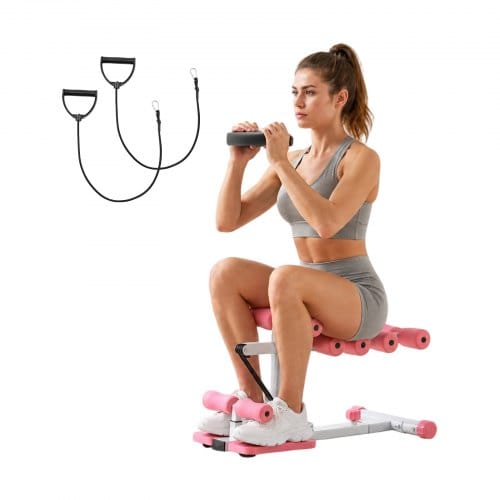 VEVOR Deep Squat Machine Verstellbarer Gesäßtrainer mit Widerstandsbändern, Klappbares Trainingsgerät für Rumpf, Beine & Gesäß, Liegestütz-Trainer für Heim-Fitnessstudio, Pink-Weiß, für Zuhause
