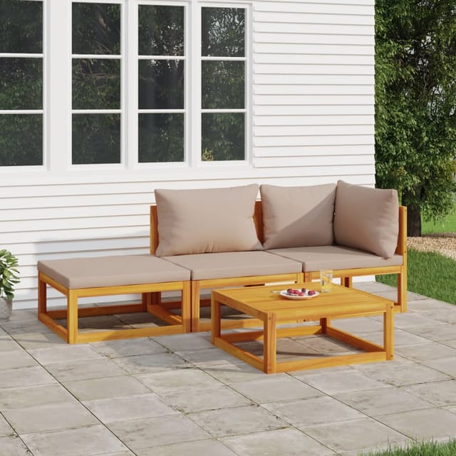 4-tlg. Garten-lounge-set Mit Taupe Kissen Massivholz